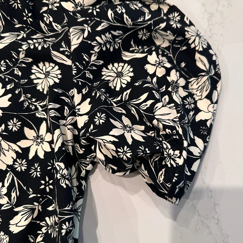 NWT Free People Floral One Shoulder Puff Sleeve Black & White Bodysuit (Size XS) - Picture 6 of 9